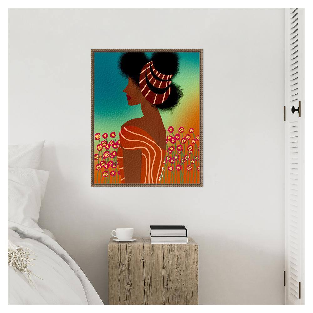 Bronze Framed Lady in Flower Field Canvas Art Print