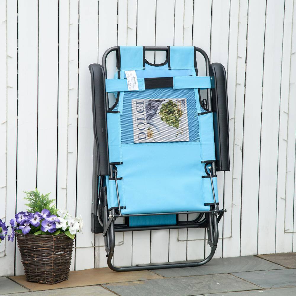 Blue Steel Adjustable Outdoor Chaise Lounge with Cushions