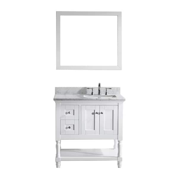 Virtu USA Julianna 36 in. W Bath Vanity in White with Marble Vanity Top in White with Square Basin and Mirror