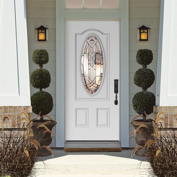 Chatham Three Quarter Oval Lite Primed Steel Prehung Front Door with No Brickmold