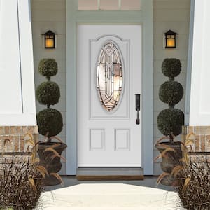 Chatham 3/4 Oval Lite Primed Steel Prehung Front Door with Brickmold
