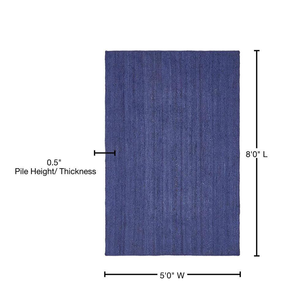 Handmade Navy Blue Braided Jute 5'x8' Indoor Rug