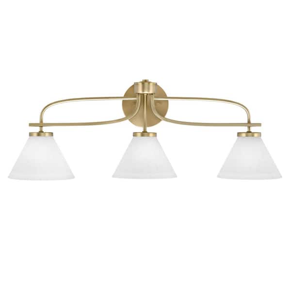 Unbranded Olympia 28.25 in. 3-Light New Age Brass Vanity Light  White Muslin Glass Shade