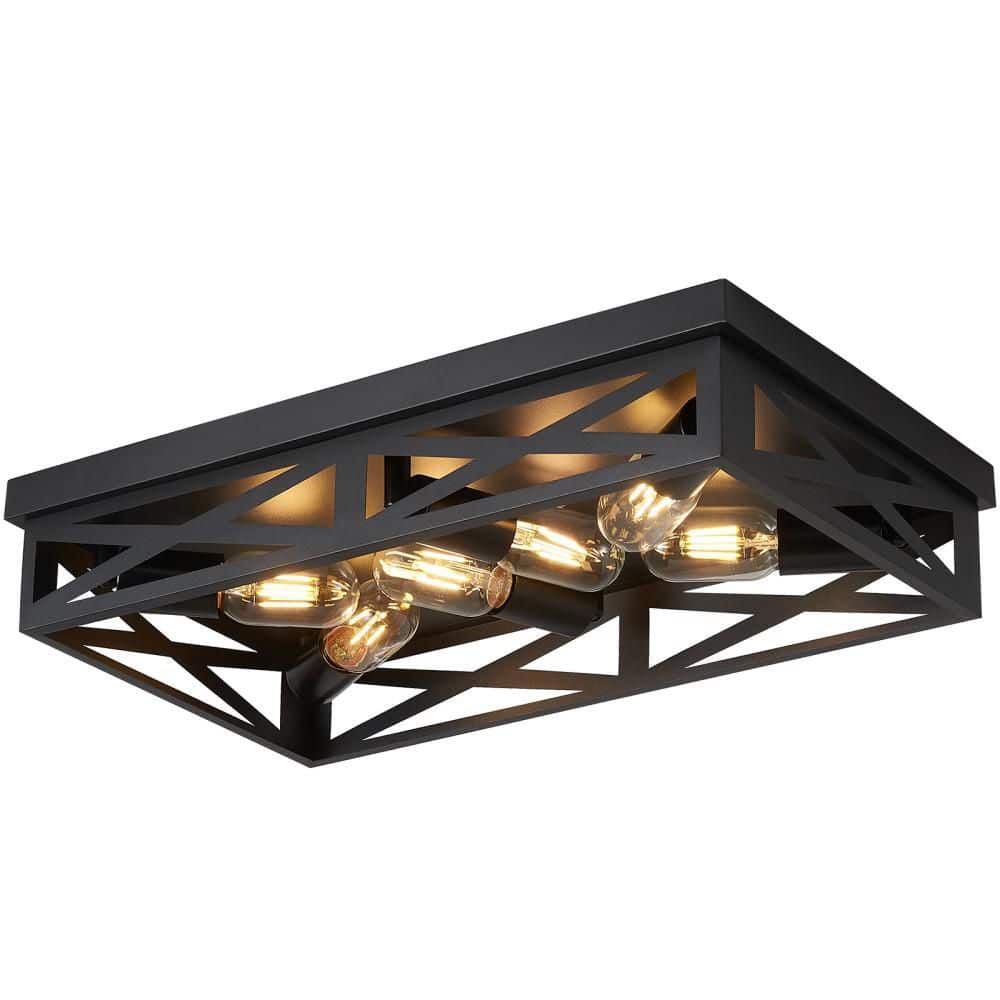 19.69 in. 5-Light Farmhouse Matte Black Rectangular Metal Cage Flush Mount Ceiling Light for Hallway Kitchen Bedroom price history on PriceWatchPro