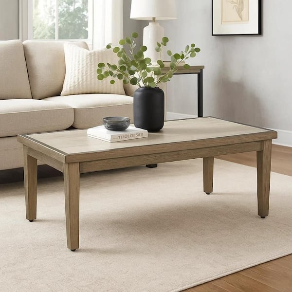 Inaya Brown and Beige Rectangle Metal Outdoor Coffee Table with Sintered Stone Top