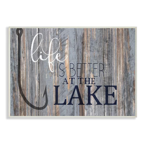 Stupell Industries Life Better Lake Quote Fish Lakehouse Cabin Phrase by Kim Allen Unframed Print Sports Wall Art 13 in. x 19 in.