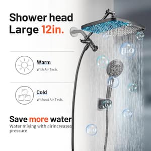 Rain Shower Head Kits 8-Spray with 1.8 GPM 12 in. Wall Mount Dual Shower Heads and Handheld Shower Head in Matte Black