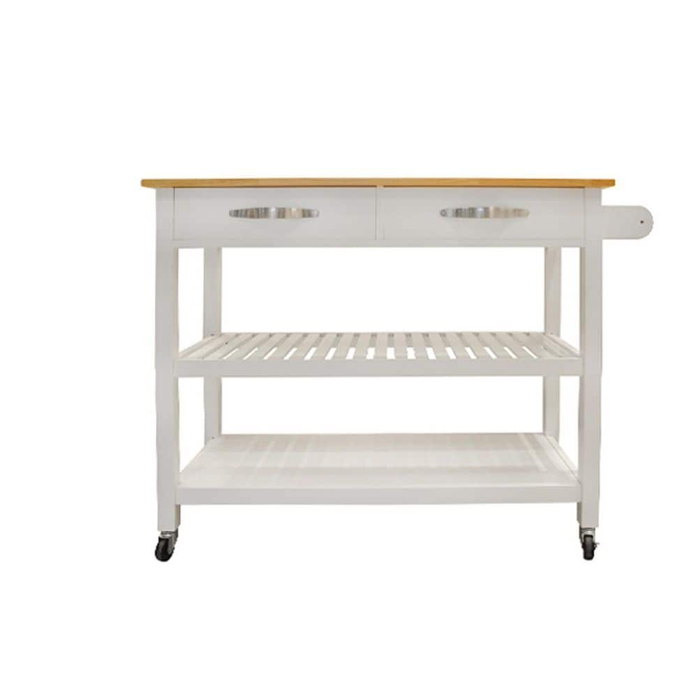 45 In W Natural White Wooden Kitchen Cart With Towel Holder And 2   White Kitchen Carts S01cuu094 64 1000 