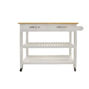 45 in. W Natural White Wooden Kitchen Cart With Towel Holder and 2-Drawers