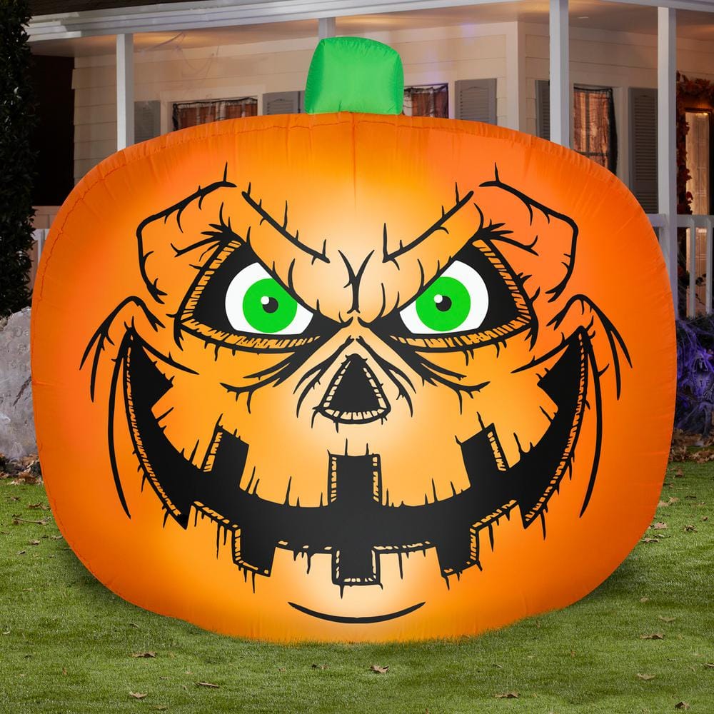 7.5 ft Tall Inflatable Jack O' Lantern with Green Eyes