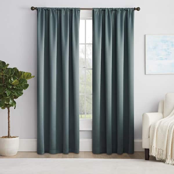 Eclipse Thermapanel River Blue Solid Polyester 54 in. W x 84 in. L Room Darkening Single Rod Pocket Curtain Panel