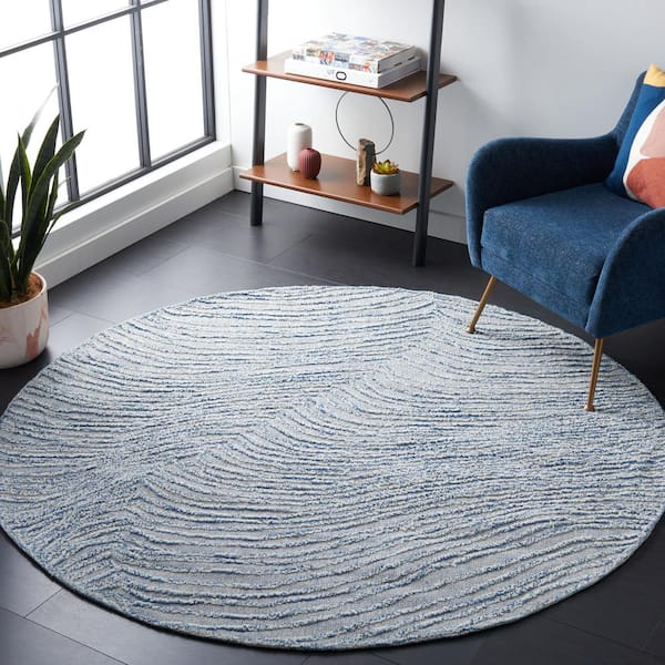 Trace Navy 6 ft. x 6 ft. Abstract Round Area Rug