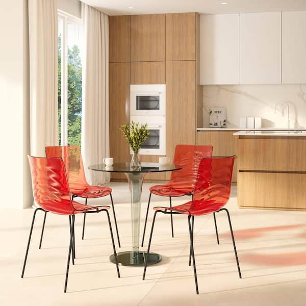 Leisuremod Modern Dining Chair Transparent Red ABS Plastic