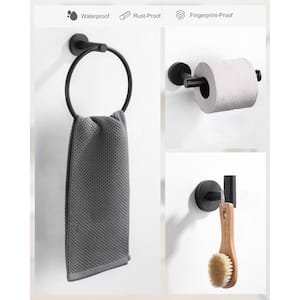 3-Piece Bath Hardware Set Bathroom Accessories Set with Toilet Paper Holder, Towel/Robe Hook, in Matte Black