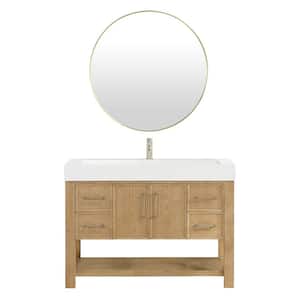 Vera 47.4 in.W x 19.7 in.D x 33.9 in.H Single Sink Bath Vanity in Ash Grey with White Composite Sink Top and Mirror
