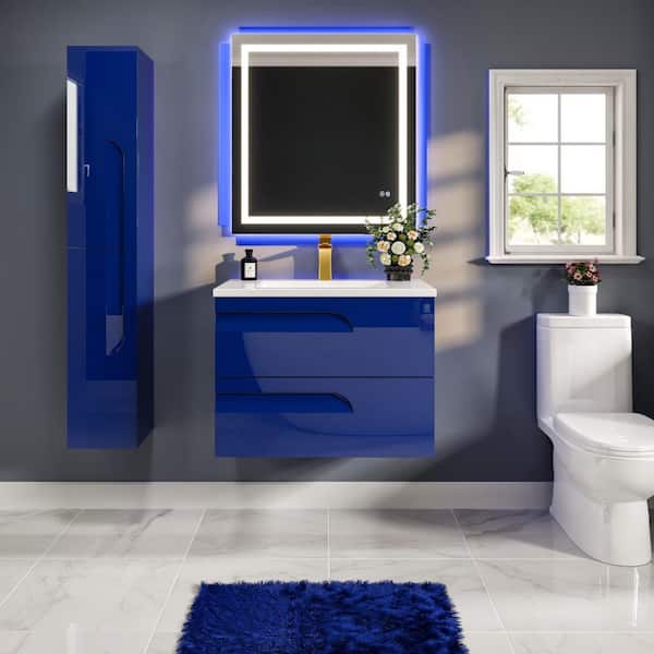 Joy 32 in. Single Sink Floating Blue Bath Vanity with White Porcelain Top (Assembled)