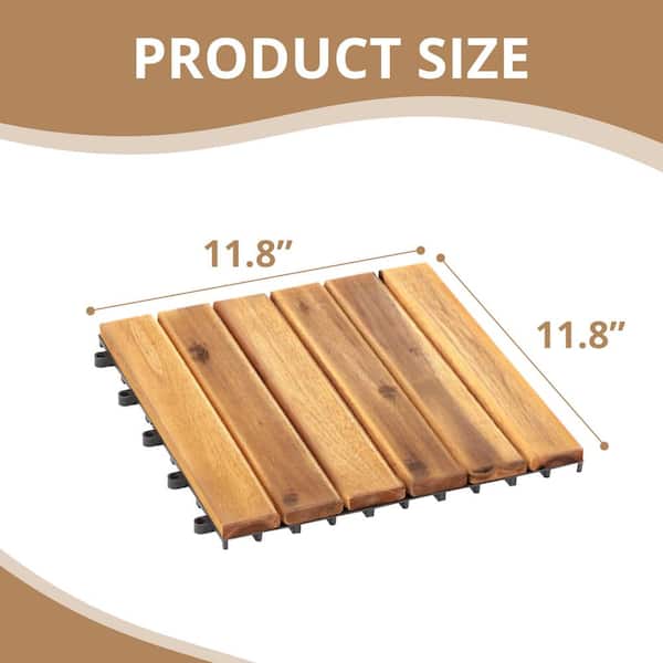 12 in. W x 12 in. L Square Patio Natural Color Wood Interlocking Flooring Deck Tiles Straight Pattern (10-Pack)