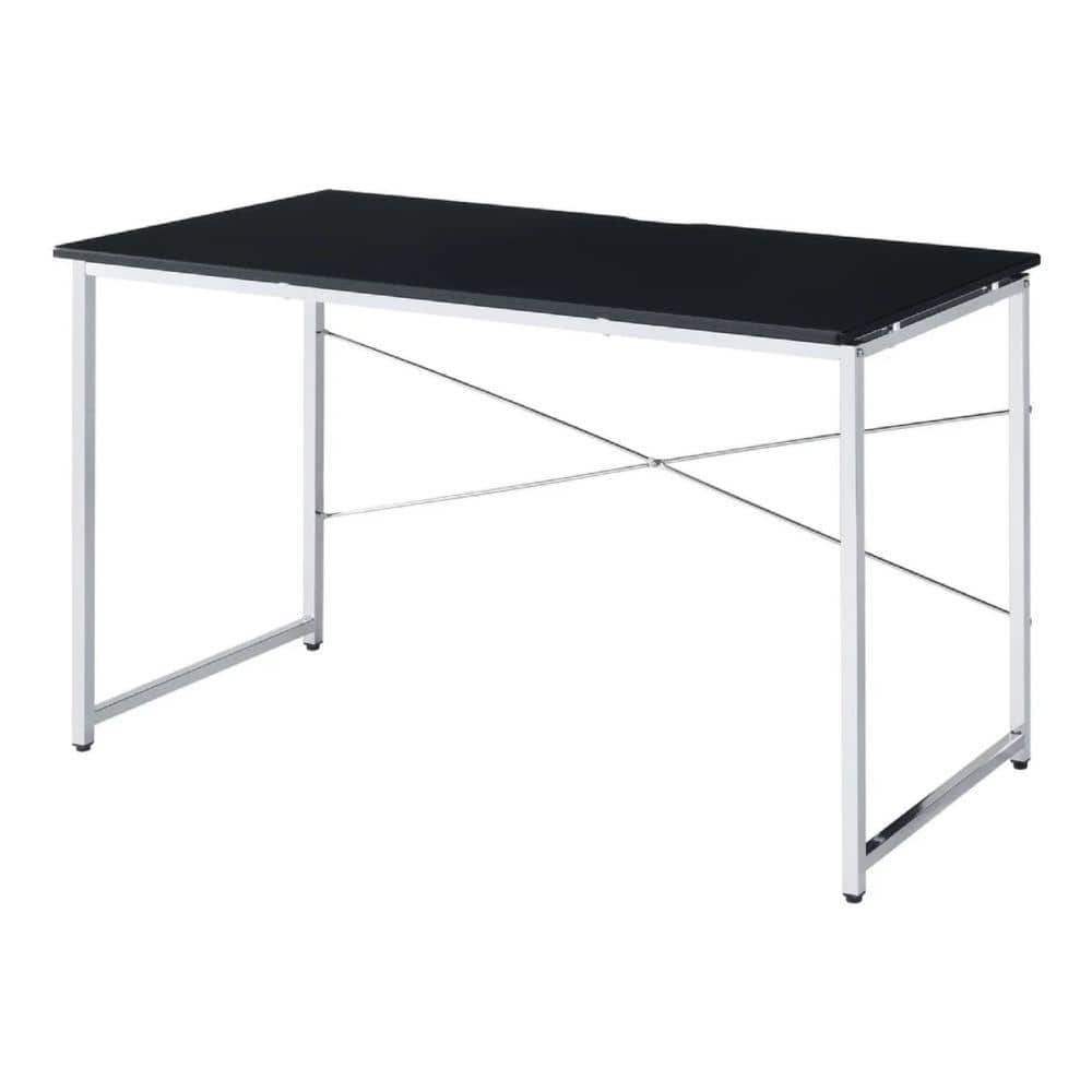 Benjara 47 in. Black and Chrome Rectangular Desk Console Table with Crossed Bars and Wooden Top