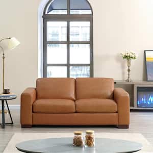 72 in. Contemporary Tan Genuine Leather 2-Seat Oversized Loveseat