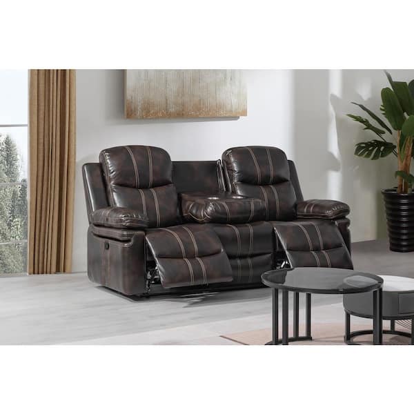 NEW CLASSIC HOME FURNISHINGS New Classic Furniture Kellen 78 in. Pillow Arm Faux Leather Rectangle Sofa in Brown