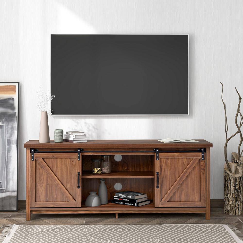 Harper & Bright Designs 57.8 in. Wood Brown TV Stand with 3Storage