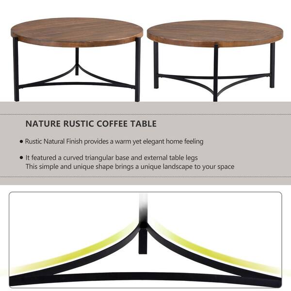 Magic Home 35 4 In L Brown Round Solid Wood Table Top Industrial Style Coffee With Black Metal Frame Cs Wf192867aad The Depot Magic Home 35 4 In L Brown Round Solid, Retro Round Coffee Table With Solid Wood Tabletop Metal Legs