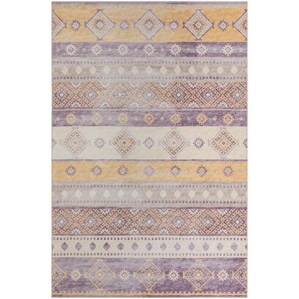 Yuma Purple 10 ft. x 14 ft. Geometric Indoor/Outdoor Washable Area Rug