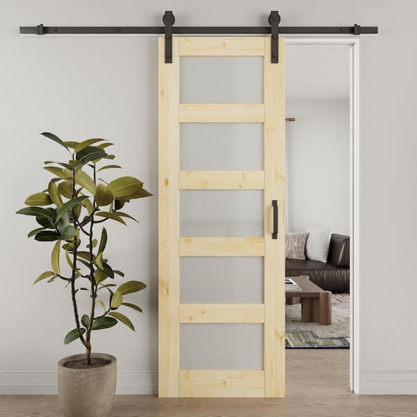 ARK DESIGN 28 in. x 80 in. 5-Lite Frosted Glass Unfinished Glass ...