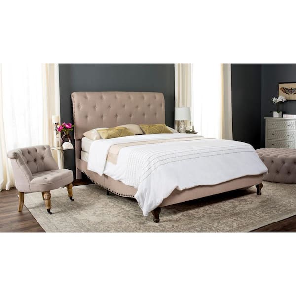 SAFAVIEH Hathaway White/Beige Queen Upholstered Bed