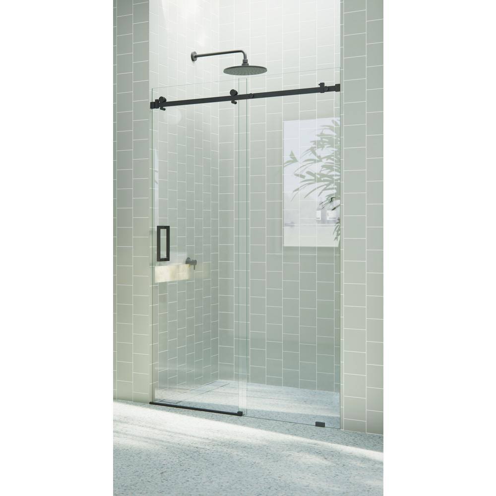 Astro 48" Frameless Glass Sliding Shower Door with Matte Black Hardware