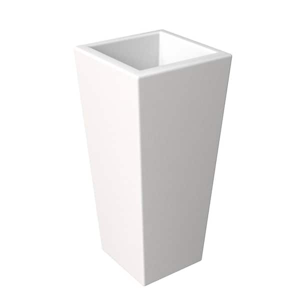 LeisureMod Orna Modern Fiberstone Weather-Resistant Square Planter Pot with Drainage Holes for Home and Garden White, 29 in. H