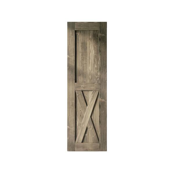 HOMACER 28 in. x 84 in. X-Frame Classic Gray Solid Natural Pine Wood Panel Interior Sliding Barn Door Slab with Frame