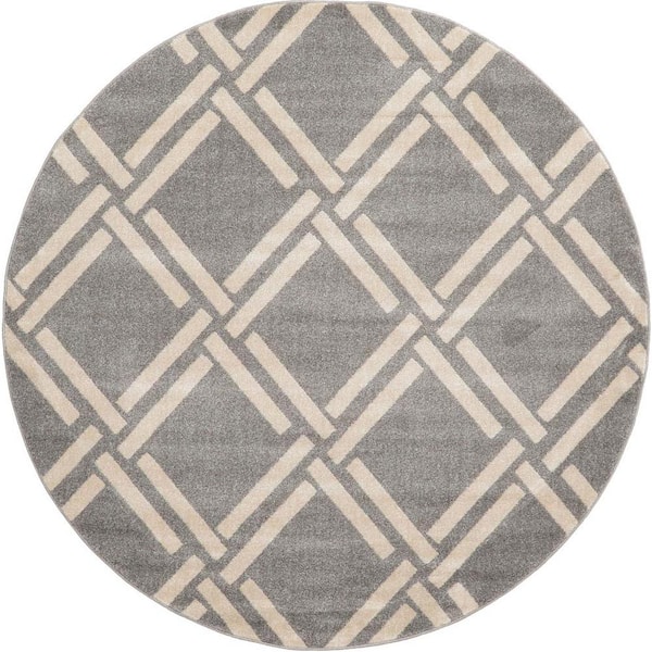 Unique Loom Trellis Detroit Gray 6' 0 x 6' 0 Round Rug