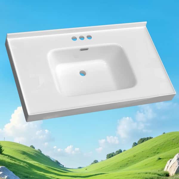 Ebo 37 in. Wx 22 in. D Solid Surface White Rectangular Single Sink Vanity Top w/ Backsplash & Basin Bathroom Countertop