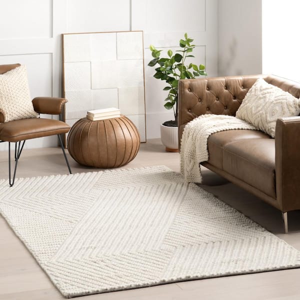 Bijorne Modern Geometric Wool Area Rug Ivory 9' ft. x 12' ft. Area Rug