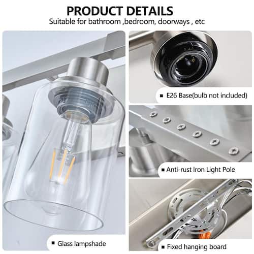 65 in. 10-Light Brushed Nickel Bathroom Vanity Light Fixture with Clear Glass Shades, no bulbs included Lasaideal Vanity Lighting