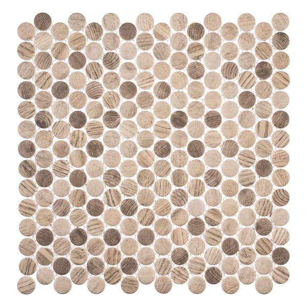 Pixie Moka Brown/Tan 12 1/8 in. x 12 1/8 in. Penny Round Smooth Glass Mosaic Tile (5.1 sq. ft./Case)
