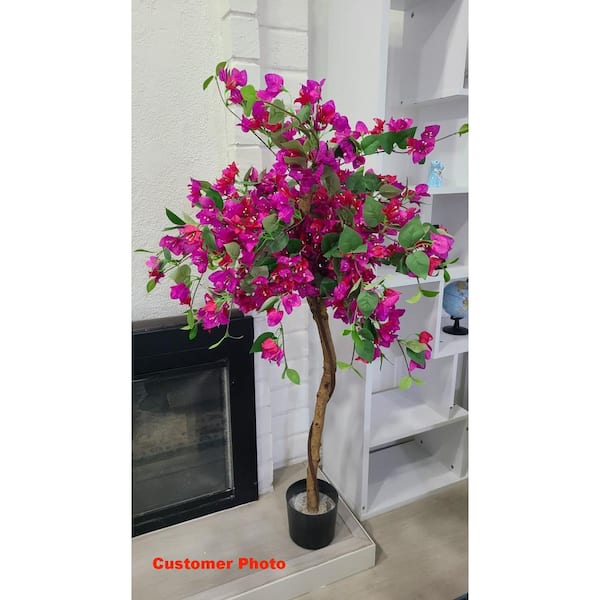 4.4 ft. Green and Pink Indoor Outdoor Decorative Artificial Azalea Tree Plant in Pot, Other Faux Fake Tree Plant