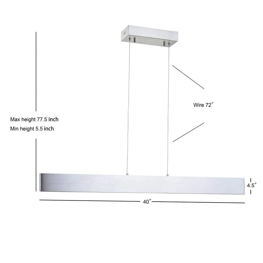 Draper 40" Brushed Aluminum Dimmable LED Linear Island Pendant