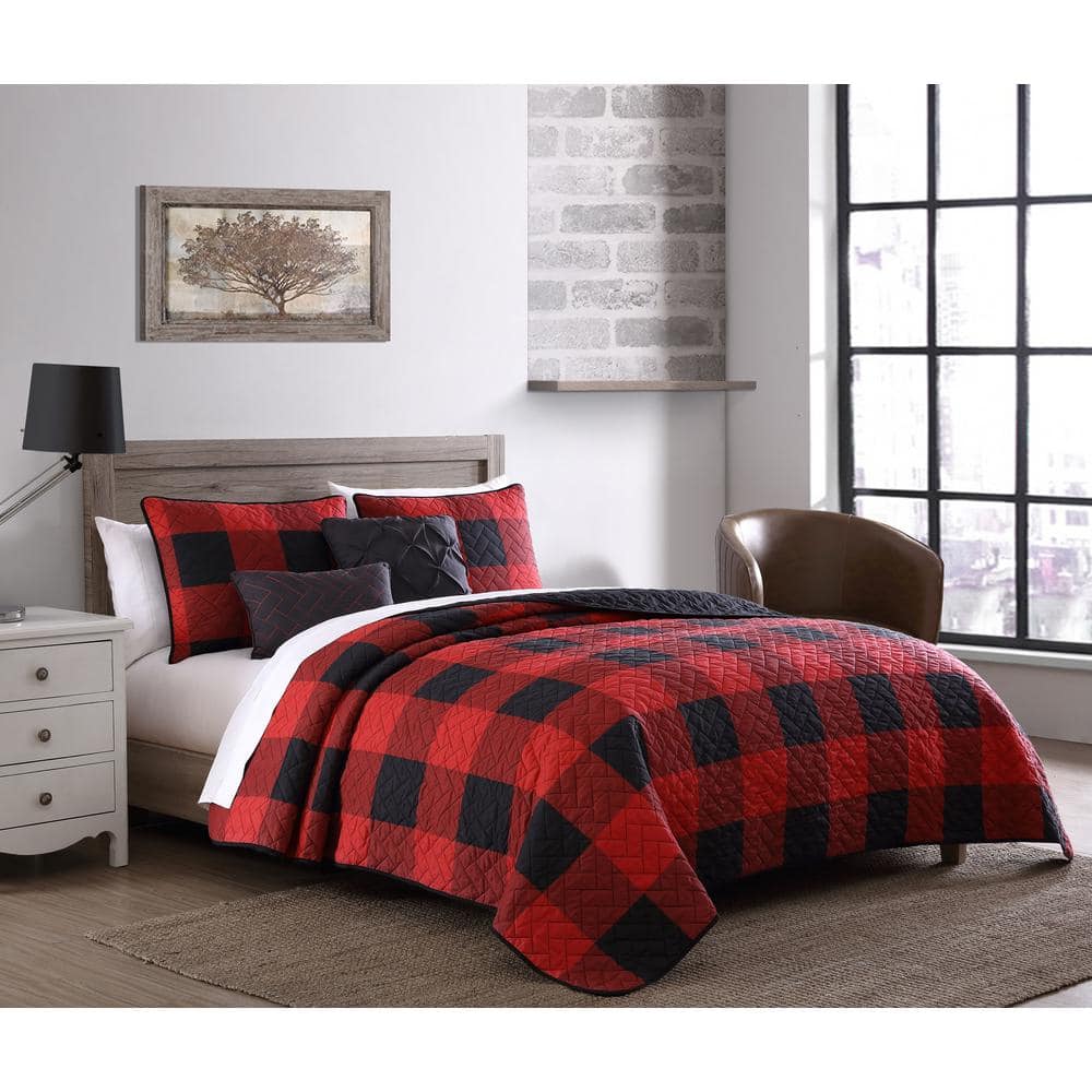 Buffalo Plaid 7 Piece Red And Black, Red Plaid Bedding King