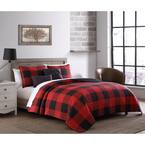 Buffalo Plaid 4-Piece Red/Black Twin Quilt Set with Throw Pillows