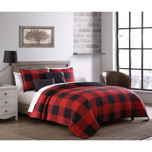 Buffalo Plaid 7 Piece Red And Black King Comforter Set Bfp7bbkingghrb The Home Depot