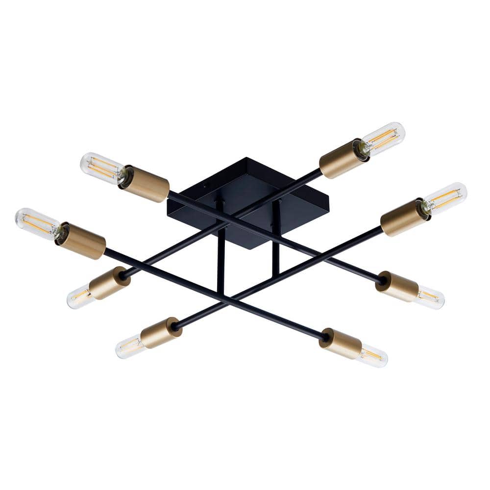 Halton 19.5 in. x 19.5 in. x 4.75 in. H 8-Light Black and Gold Flush Mount 