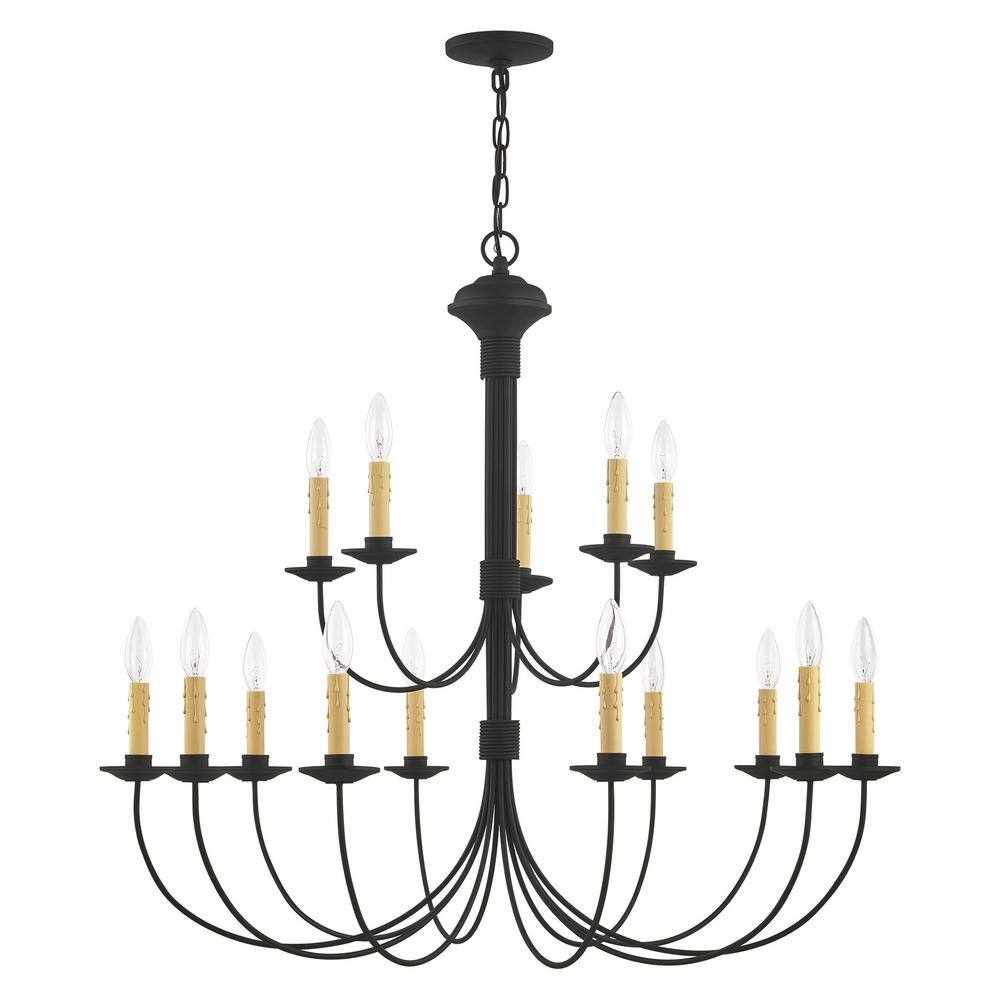 Sleek Black Steel 15-Light Candelabra Chandelier