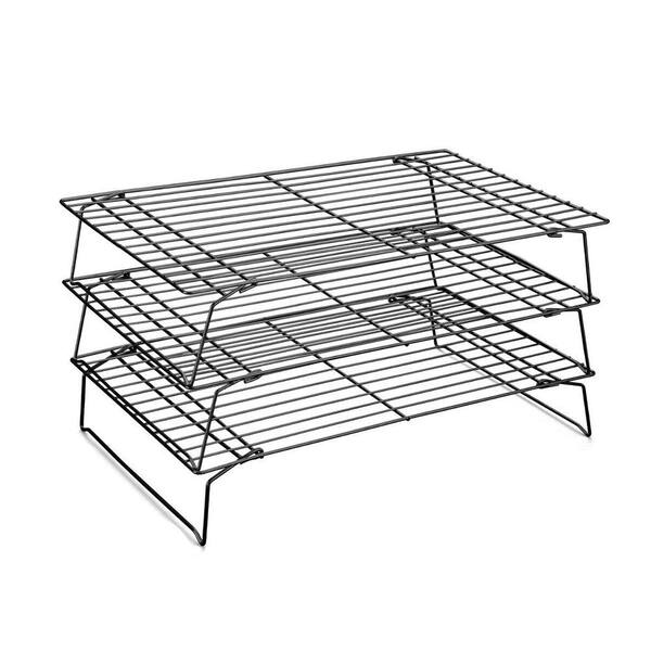 3 Piece Stainless Steel Stackable Cooling Rack Set with Reinforced Grid Design for Baking Roasting Grilling Oven