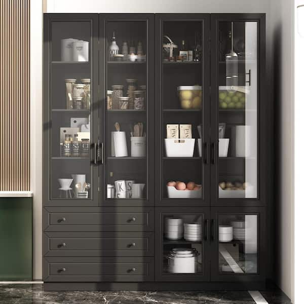 FUFU&GAGA Black 78.7 in. Accent Cabinet Office Storage Cabinet