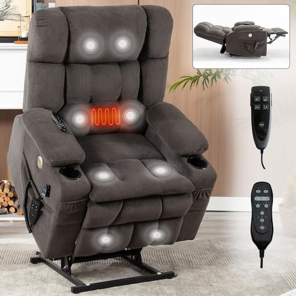 Boyel Living Light Brown Chenille Power Lift Recliner Chair, Heavy Duty Motion Mechanism with Massage and Lumbar Heating