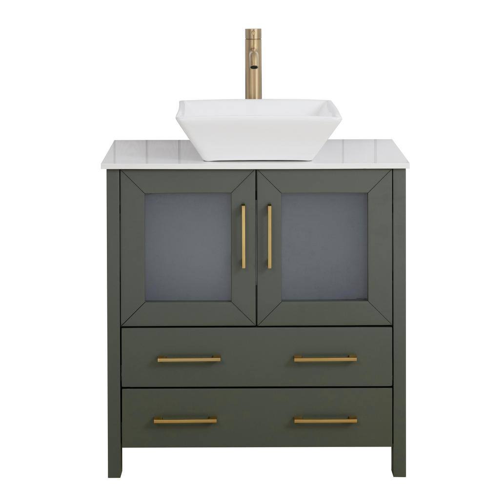 Vanity Art 30 in. W Single Basin Vintage Green Bath Vanity with White ...
