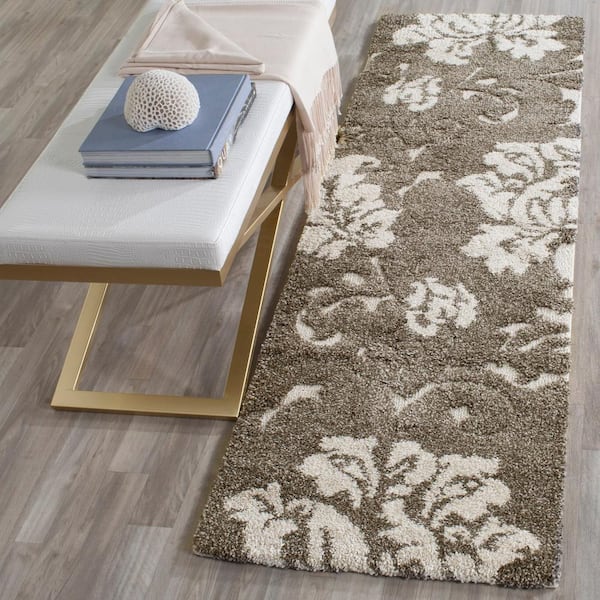 Florida Shag Smoke/Beige 2 ft. x 9 ft. Floral Solid Runner Rug