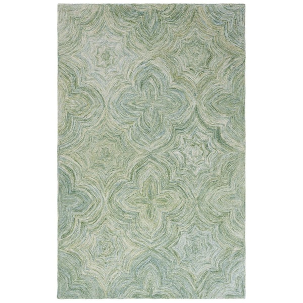 Ikat 3 ft. x 5 ft. Sage/Green Floral Swirl Area Rug